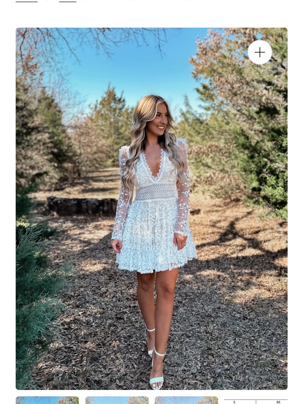 Punchy blonde White Lace V-Neck Long Sleeve Mini Dress
